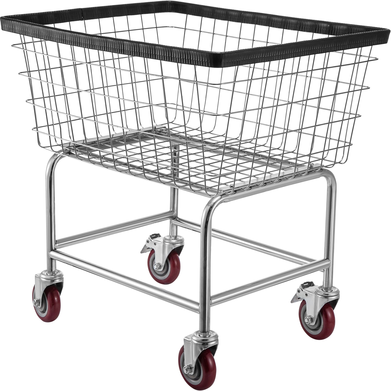 Wire Laundry Cart With Wheels Commercial Steel Chrome Trolley_voghion.com